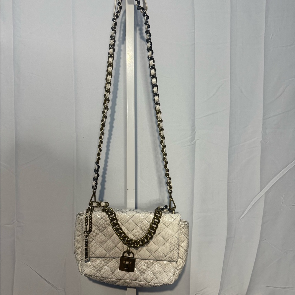 Steve Madden Chic White Quilted Snake Print Chain Shoulder Bag